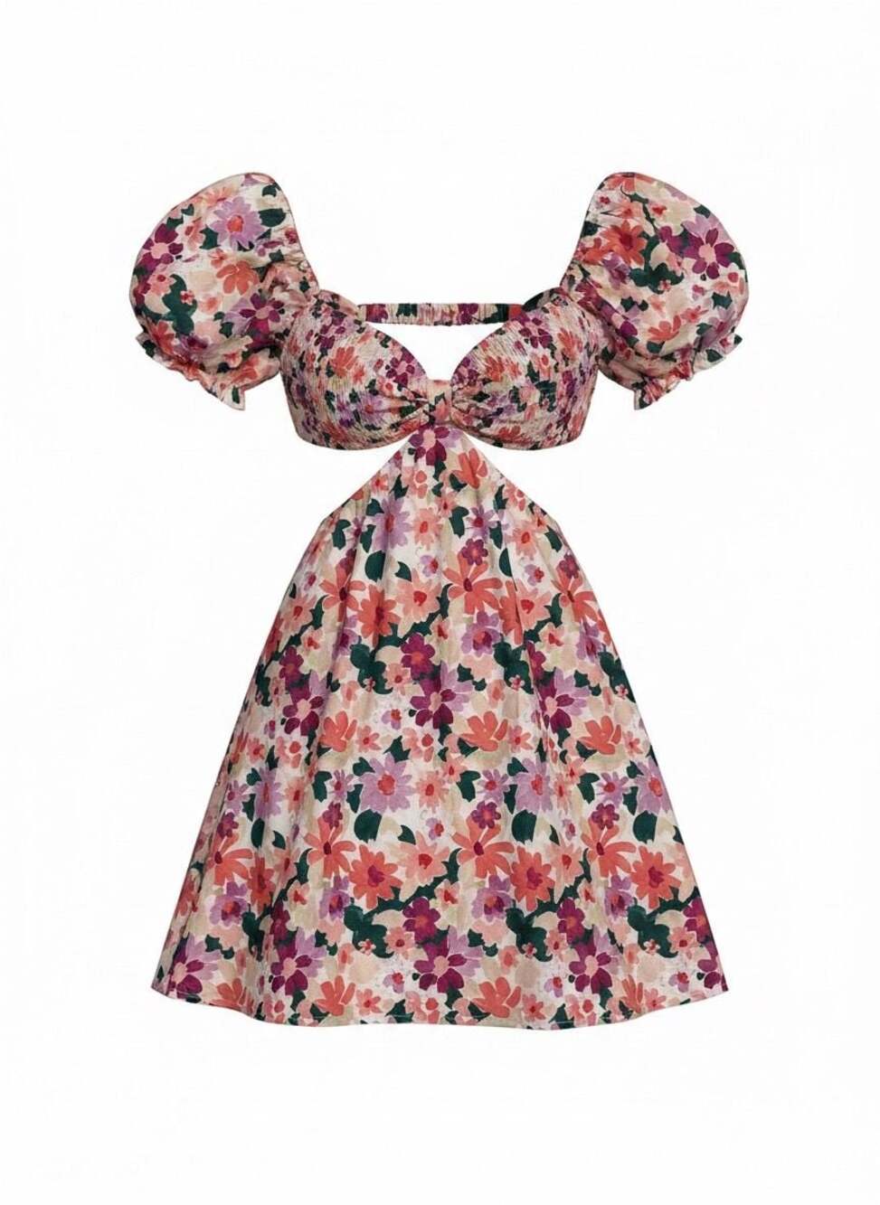 SHEIN Floral Cutout Puff Sleeve Mini Dress Size L